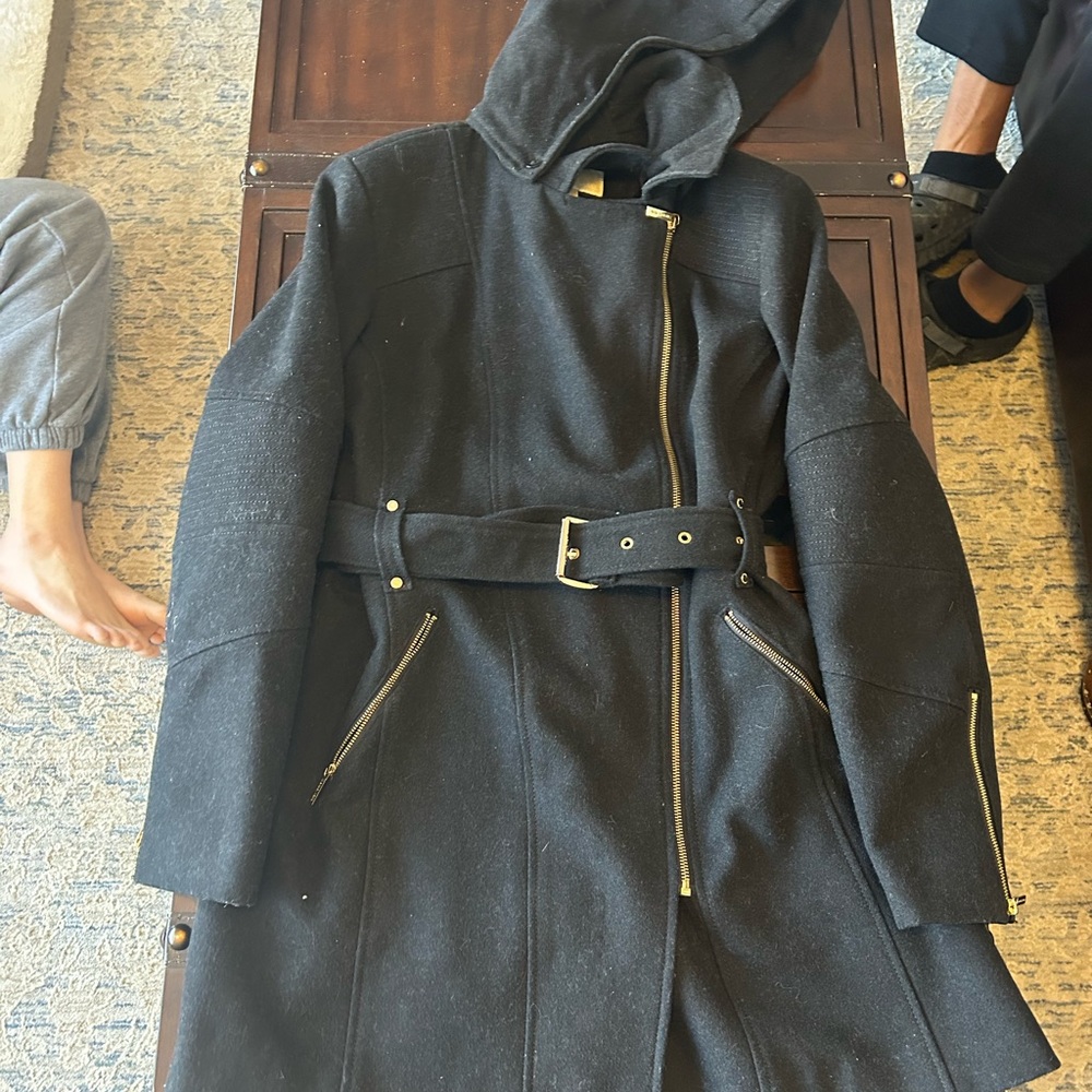 Michael Kors Black Trench Coat with Gold Accents